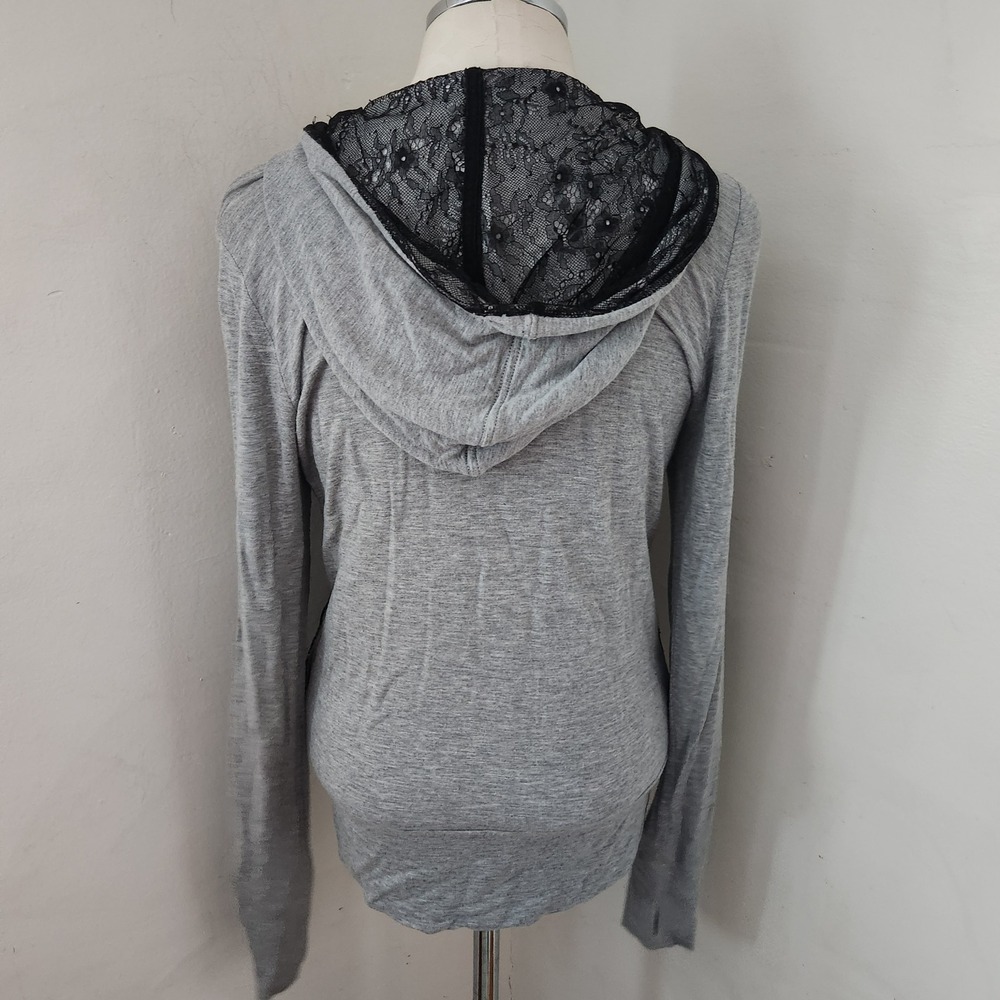 Evy's Tree Grey Lace Front Zip Up Hoodie Sweatshirt ETARS14 Womens Medium - Picture 2 of 5